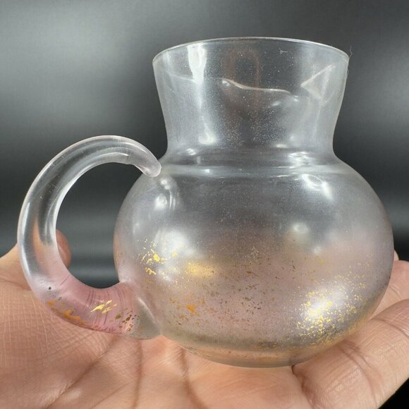 Mid Century Light Pink Glass Pitcher Carafe Miniature With Gold Flecks All Over - Picture 15 of 16